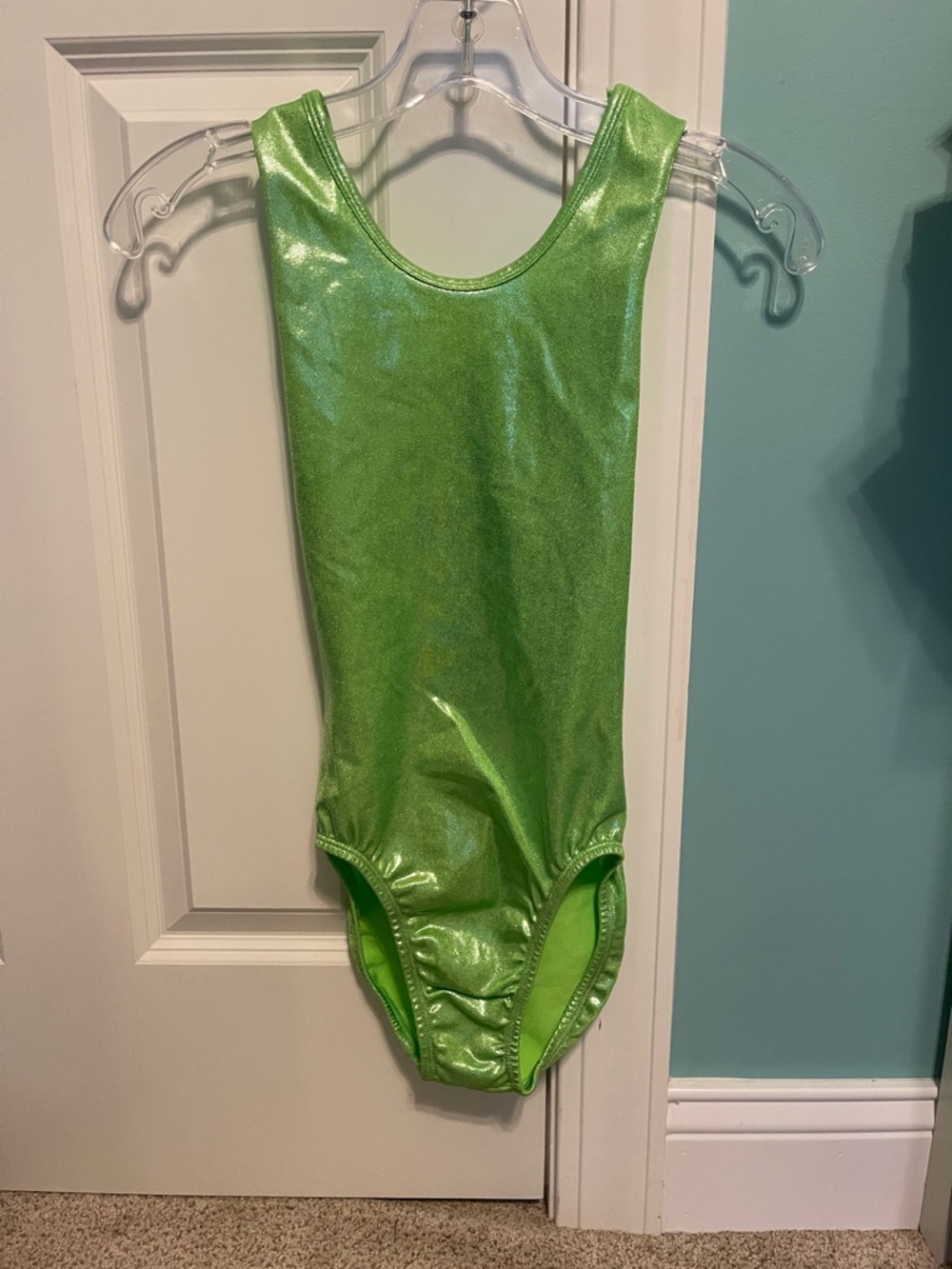 Source Unknown Shiny Lime Green Sleeveless Bodysuit